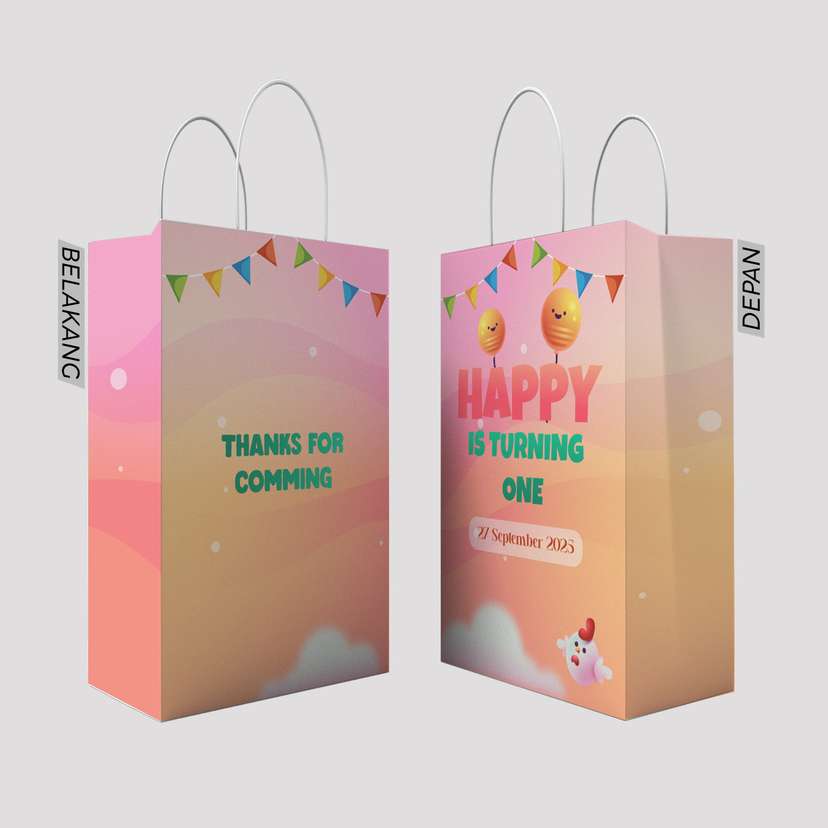 Paper Bag Ulang Tahun Tema Warna Gradasi Kuning Pink - Image 1
