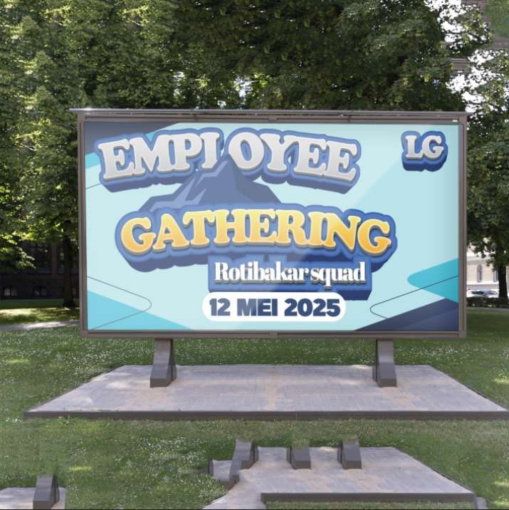 Baliho Employee Gathering Bertema Gunung dengan Nuansa Biru Dingin - Image 1