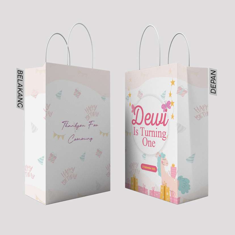 Paper Bag Ulang Tahun Tema Warna Putih Pattern Unicorn Simple - Image 1