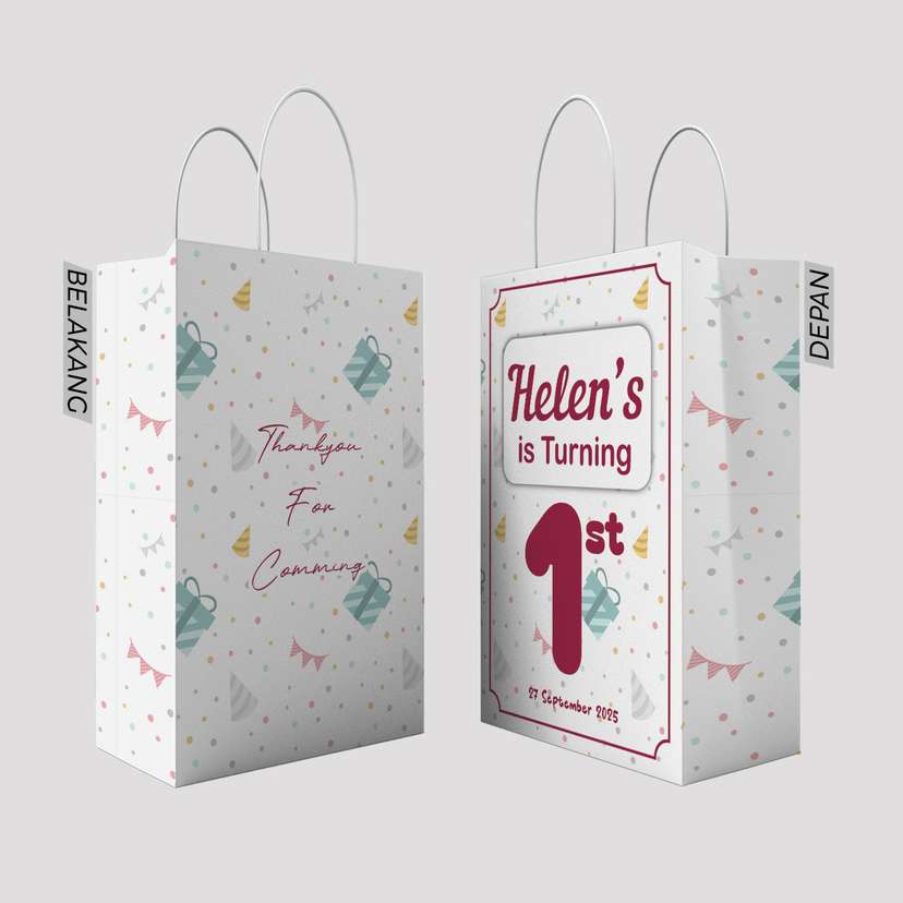 Paper Bag Ulang Tahun Tema Warna Latar Putih Dengan Pattern Ulang tahun - Image 1