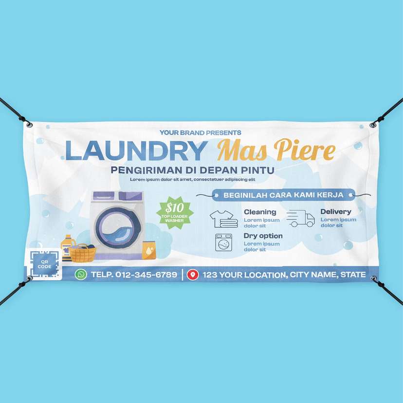 Baliho Laundry Profesional - Tema Biru dan Kuning - Image 1