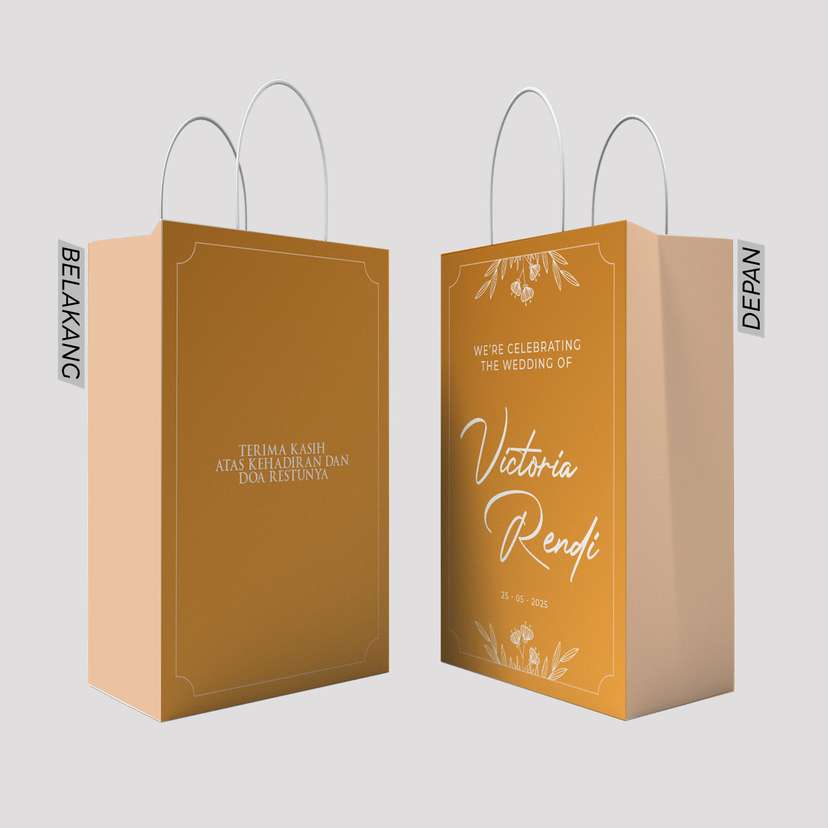 Paper Bag Pernikahan Emas dengan Aksen Floral - Image 1