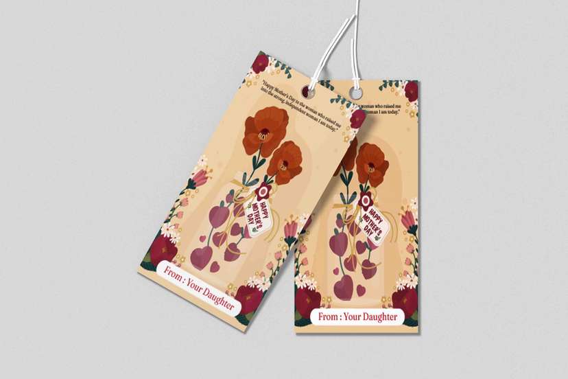 Hangtag Floral Elegan untuk Hari Ibu dengan Buket Bunga Ilustratif - Image 1