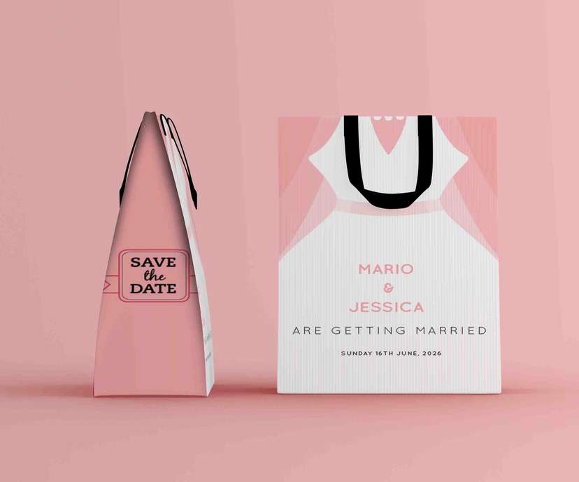 Paper Bag Wedding Couple dengan Desain Gaun dan Jas Pengantin - Image 1