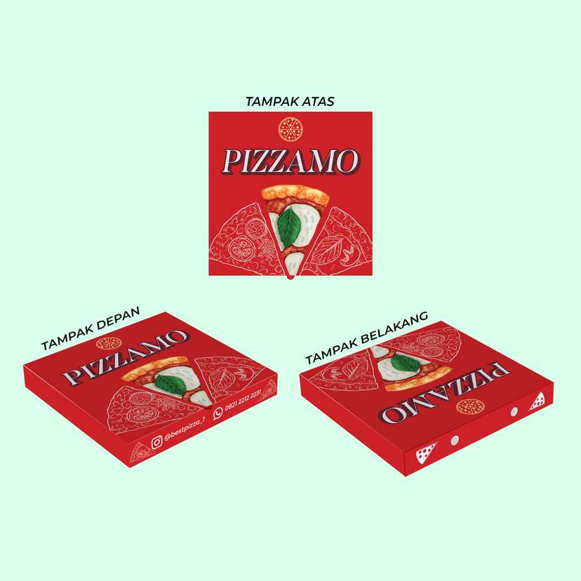Box Packaging Makanan Pizza Dengan Tema Warna Merah Menyala - Image 1