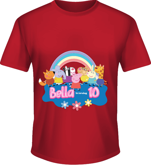 Kaos Ulang Tahun Anak 10 Tahun Tema Peppa Pig & Friends Warna Merah - Image 1