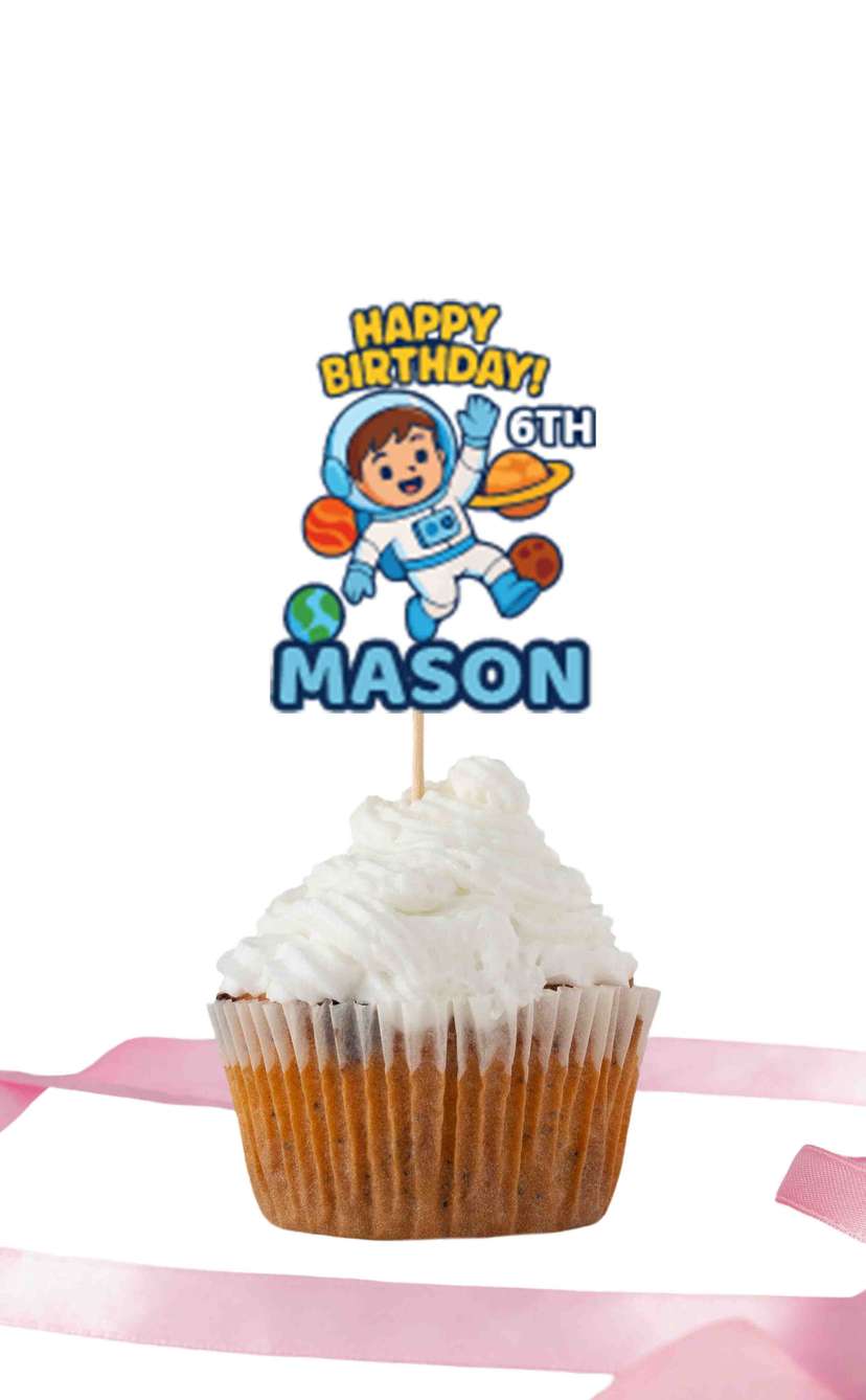 Topper Cupcake Ulang Tahun Anak Tema Astronot - Image 1