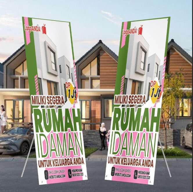 Desain xbanner perumahan Nuansa pink hijau ceria sejuk - Image 1