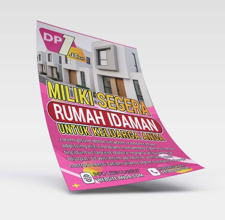 Desain flyer brosur perumahan dengan Nuansa pink ceria - Image 1