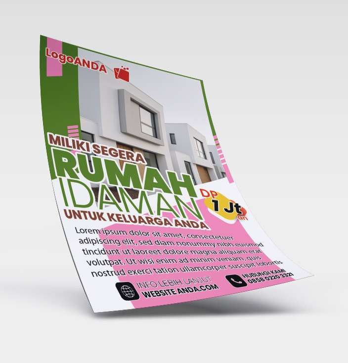 Desain flyer brosur perumahan Nuansa pink hijau ceria sejuk - Image 1