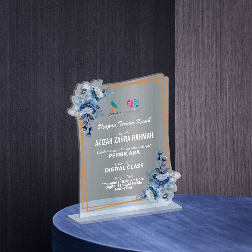 Plakat Akrilik Ucapan Terima Kasih - Floral Elegance Blue Bloom - Image 1
