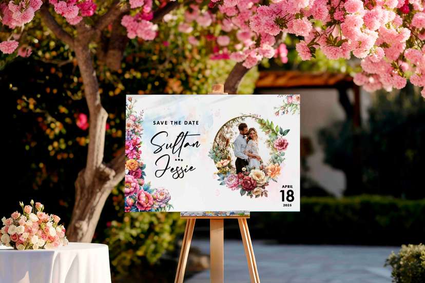 Wedding Welcome Sign Elegant Floral - Image 1