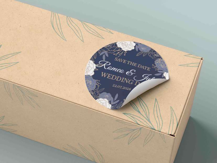 Stiker Pernikahan Elegan Navy Floral - Image 1