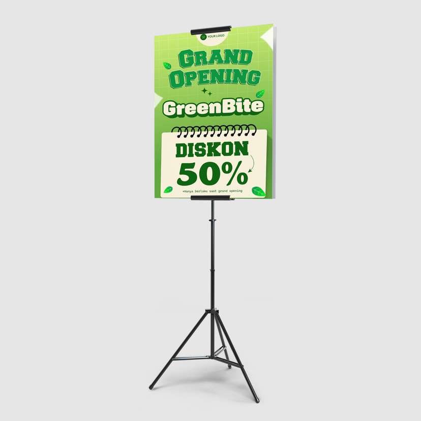 Foamboard Sign Stand Promo Grand Opening Hijau Cerah - Image 1