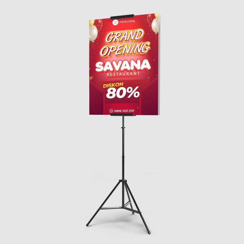 Foamboard Sign Stand Promo Grand Opening Merah Festive - Image 1