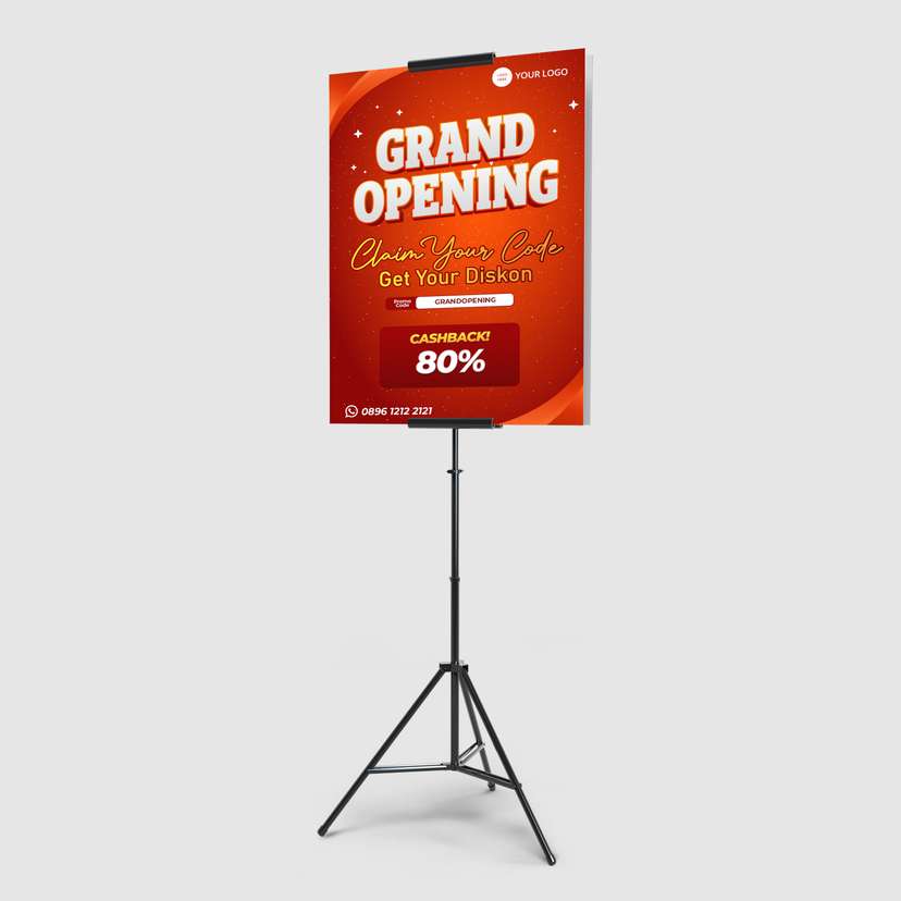 Foamboard Sign Stand Promo Grand Opening Kuning Emas - Image 1