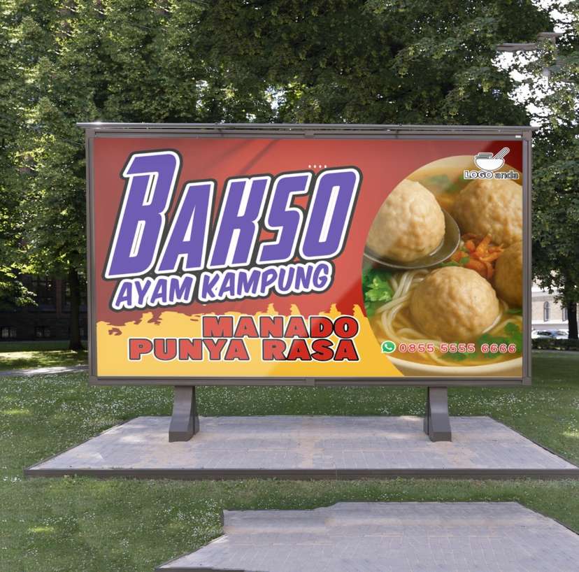 Desain baliho jualan dagang bakso nuansa merah kuning membara - Image 1