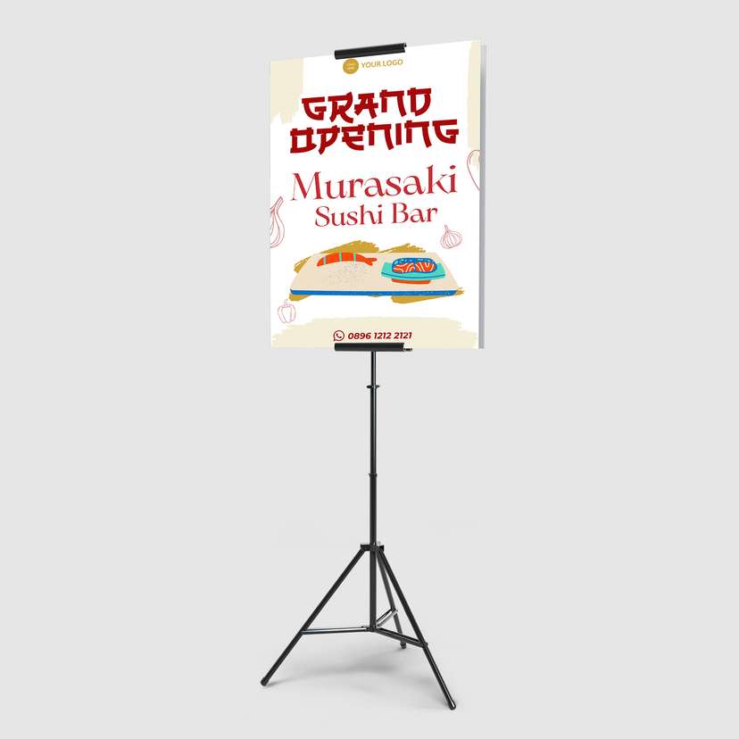 Foamboard Sign Stand Promo Grand Opening Putih Bersih Sushi - Image 1