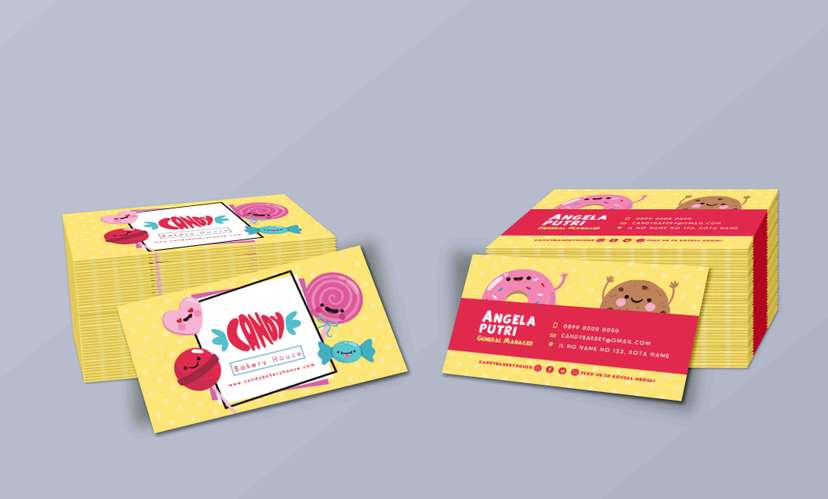 Kartu Nama Bakery dengan Ilustrasi Manis dan Warna Ceria - Image 2