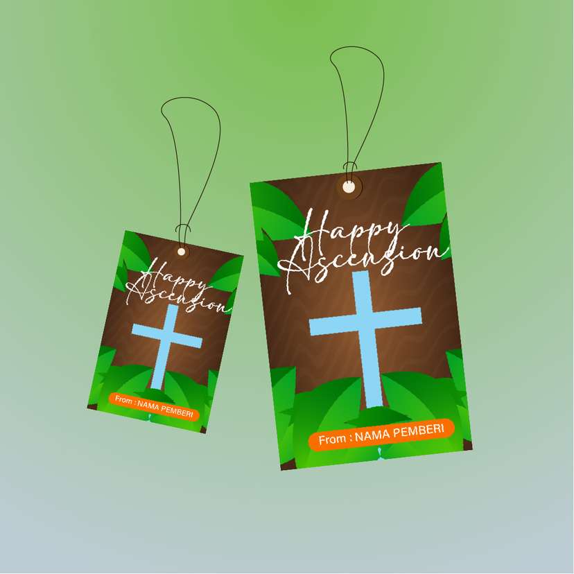 Hangtag Salib Biru dan Daun Tropis - Image 1
