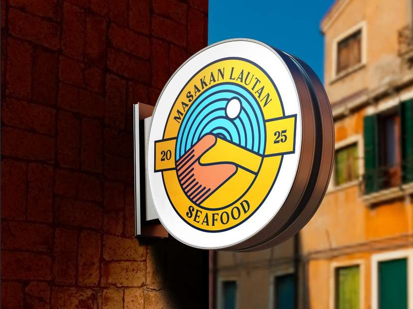 Neon Sign Box Masakan Lautan Seafood Gaya Modern Tropis Ceria - Image 1