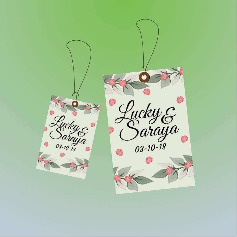 Hangtag Wedding Pink Roses on White - Image 1