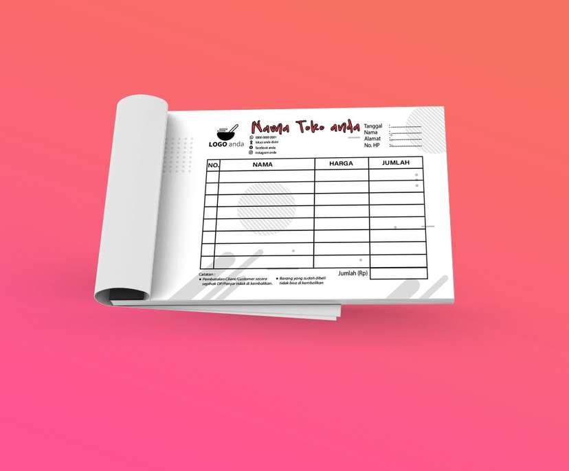 Desain Nota Usaha ekpresif tulisan logo merah pastel - Image 1