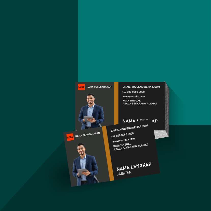 Kartu Nama Profesional dengan Aksen Oranye Terstruktur - Image 1