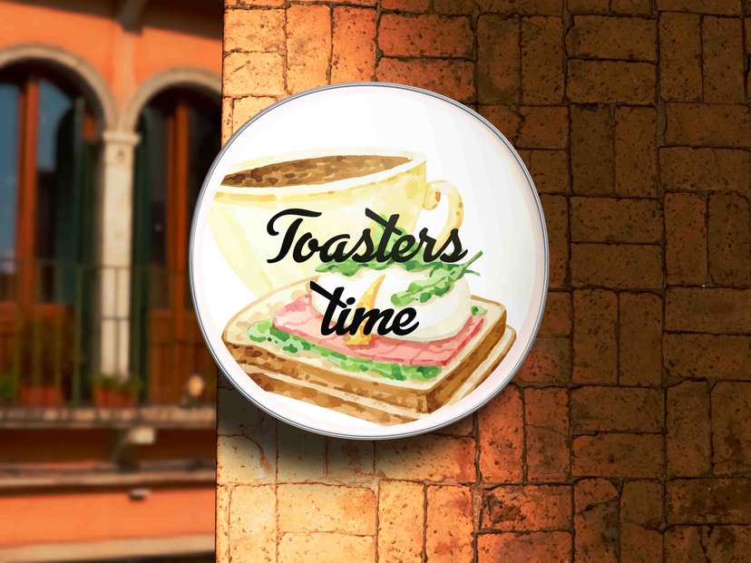 Neon Box Ilustrasi Kopi dan Roti Gaya Watercolor - Image 1