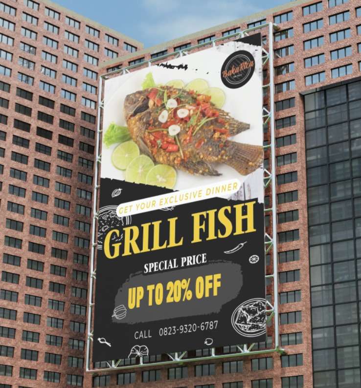 Baliho Vertikal korean Grill Fish – Diskon Hingga 20% untuk Dinner Eksklusif - Image 1