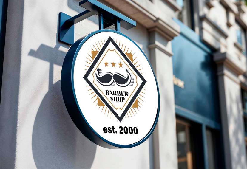 Neon Box Barber Shop Diamond Mewah dengan Ikon Kumis dan Tiga Bintang - Image 1