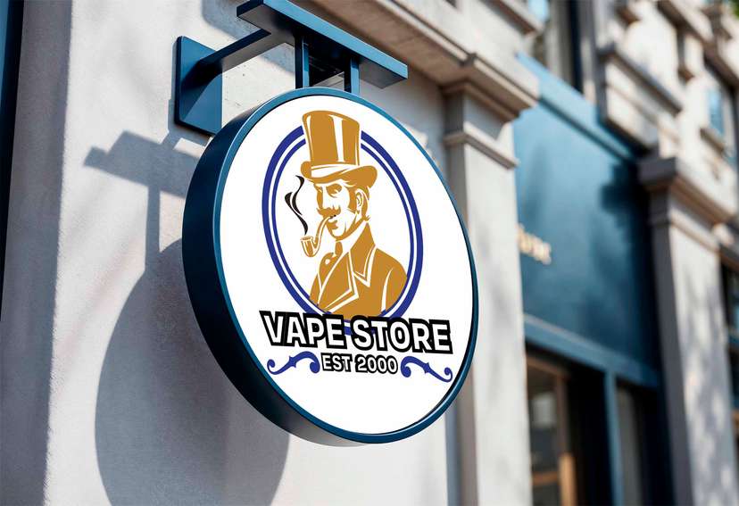 Neon Box Vape Store Gentleman Vintage dengan Ikon Pria Berpipa - Image 1