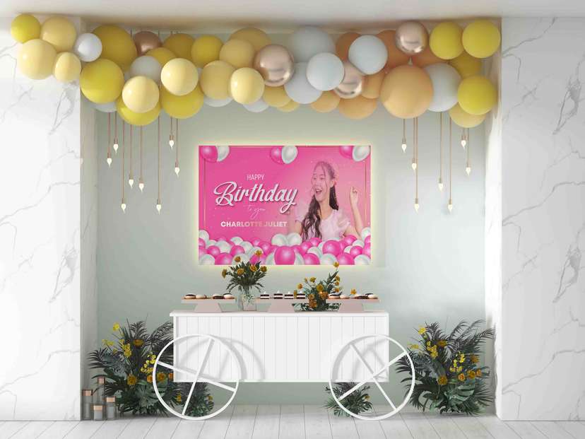 Baliho Ulang Tahun Desain Pink Ceria dan Feminin - Image 1