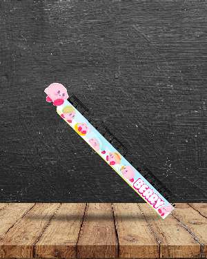 Penggaris Karakter Kirby Pink dengan Latar Biru Pastel - Image 1