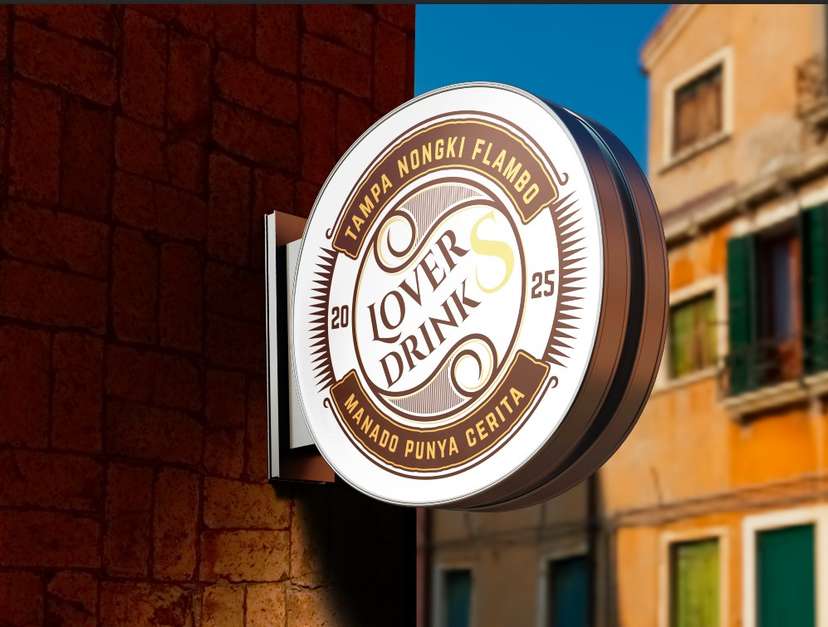 Sign Box Lovers Drinks Cafe Vintage Brown - Image 1