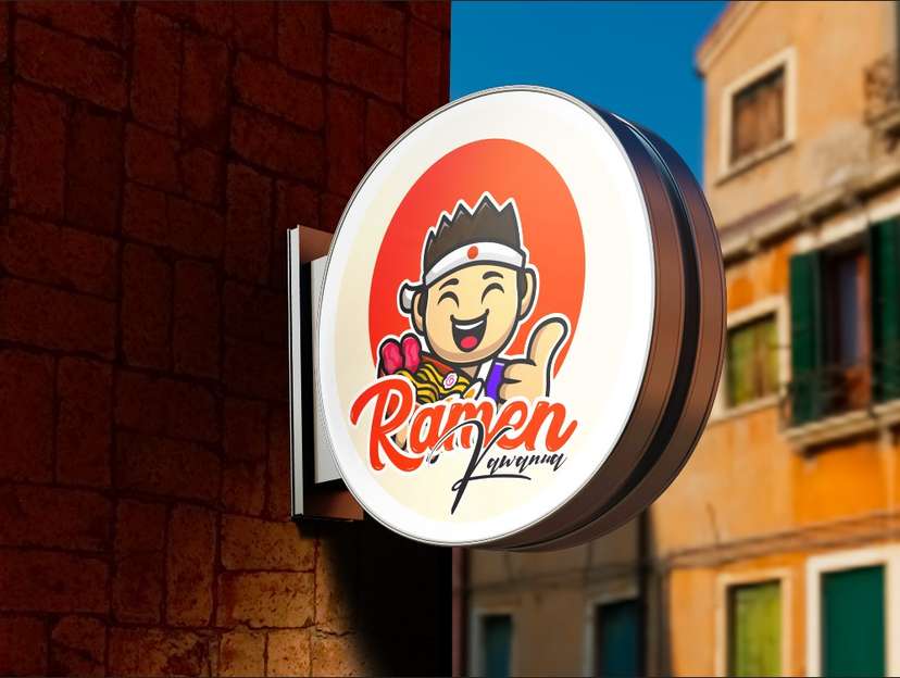 Sign Box Ramen Kawana Logo Maskot Jepang Ceria - Image 1