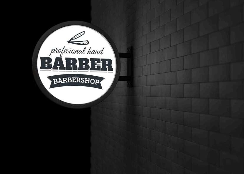 Neon Box Bulat Barber Shop Profesional Desain Monokrom Klasik - Image 1