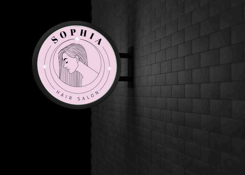 Neon Box Bulat Hair Salon Desain Feminim Minimalis Warna Pink - Image 1