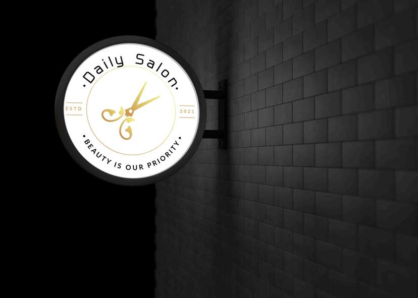 Neon Box Daily Salon dengan Gunting Emas - Image 1