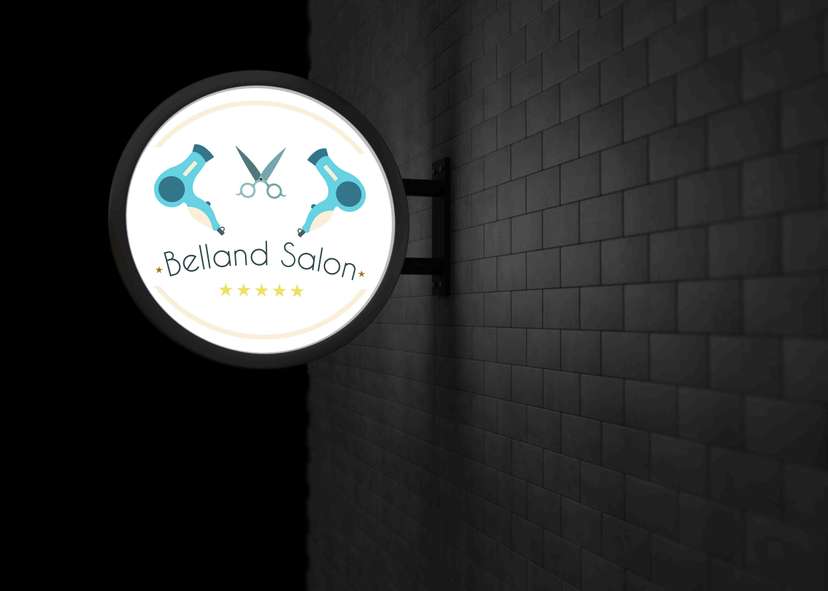 Neon Box Bulat Salon Ikon Hairdryer dan Gunting Modern - Image 1