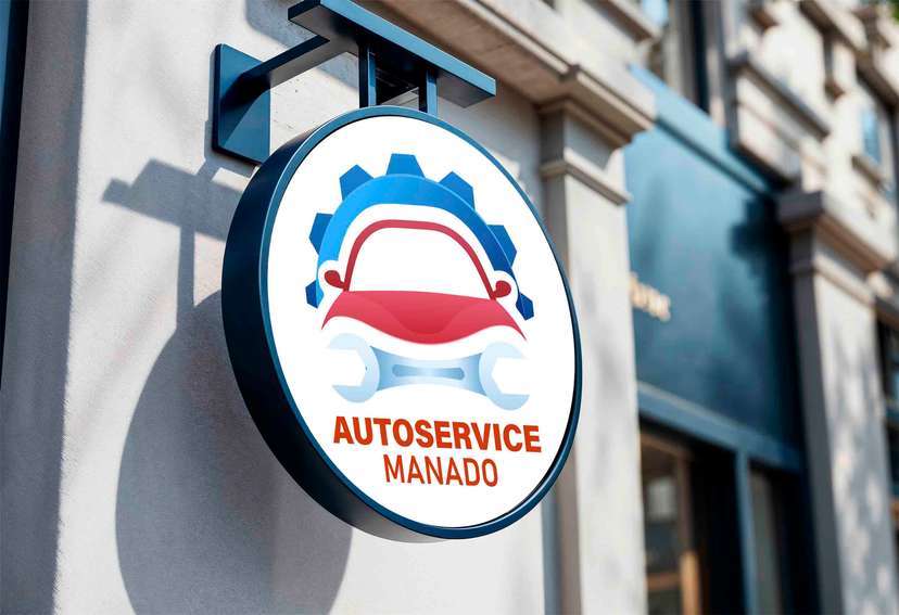 Neon Box Auto Service Logo Mobil dengan Gear dan Kunci - Image 1