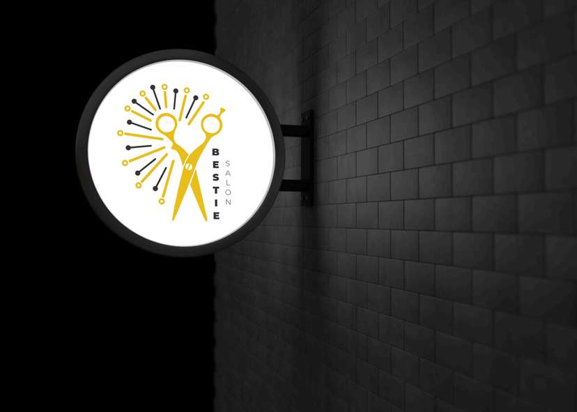 Neon Box Bulat Salon dengan Desain Gunting dan Bunga Elegan - Image 1