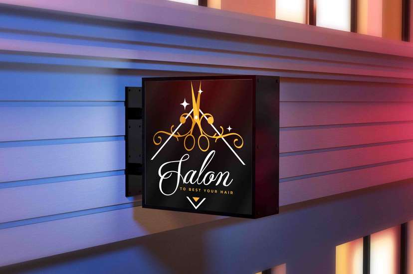 Neon Box Kotak Salon Desain Elegan dengan Logo Gunting Emas - Image 1