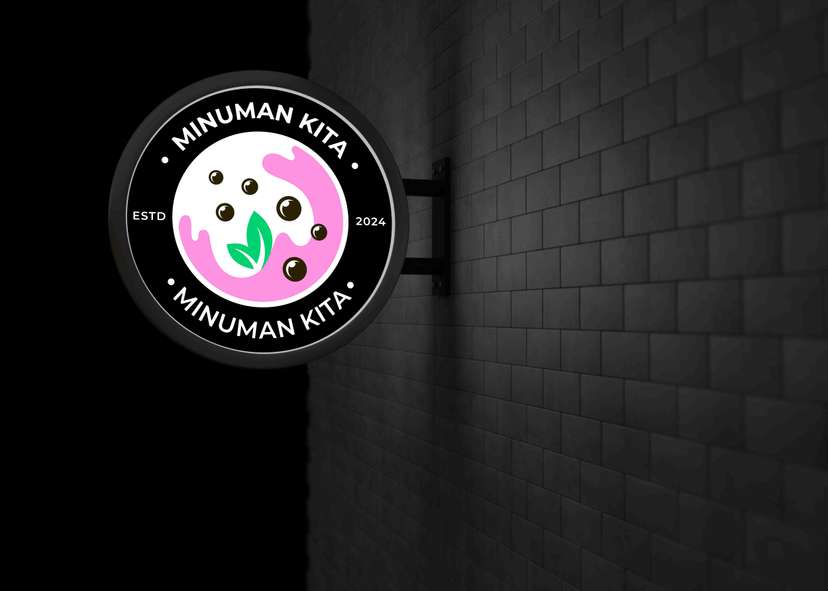 Neon Box Bulat Minuman Kita Desain Logo Pink Boba Modern - Image 1
