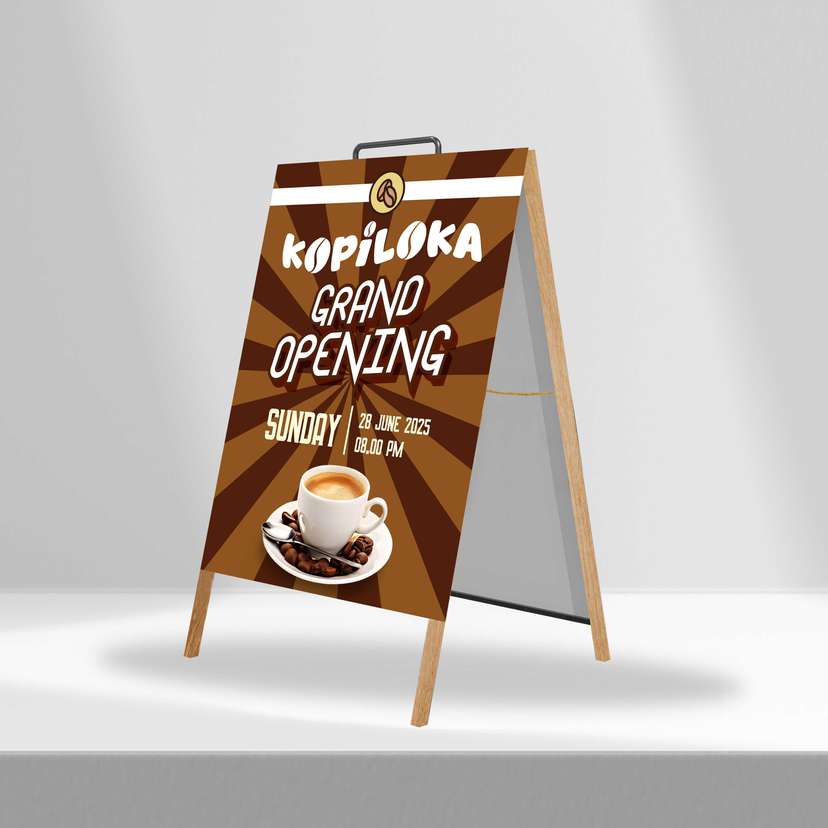 Triangle Stand Banner Kayu Opening Kopiloka - Image 1