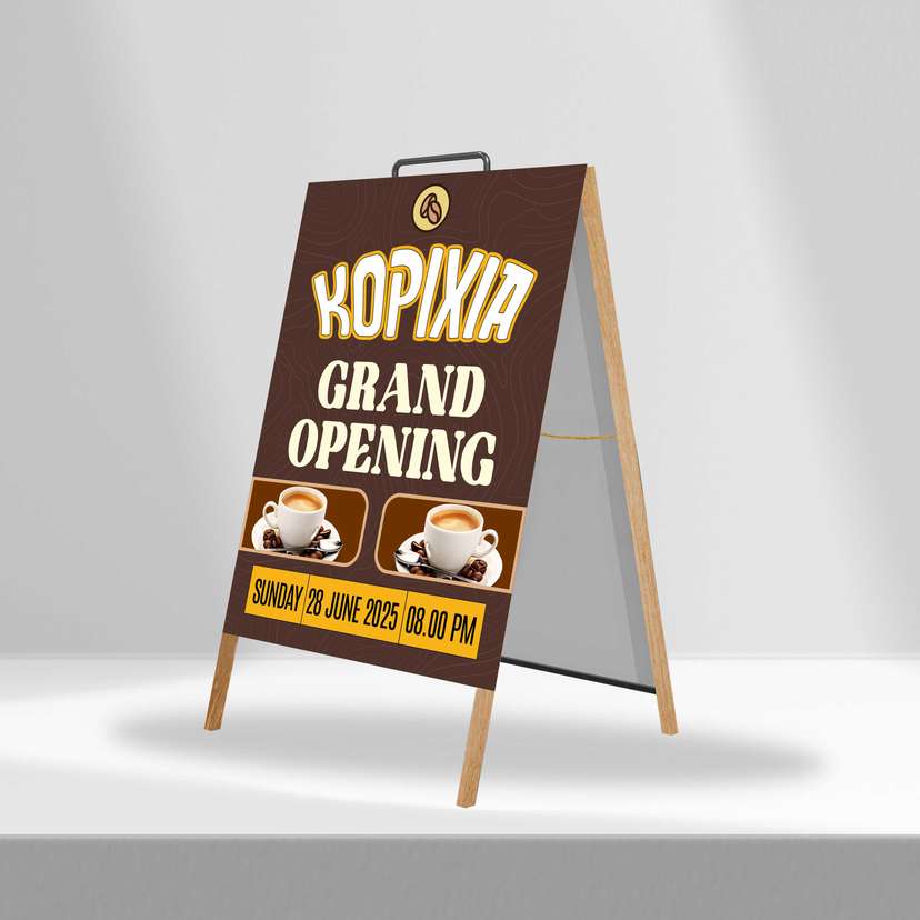 Triangle Stand Banner Kayu Opening Kopixia - Image 1