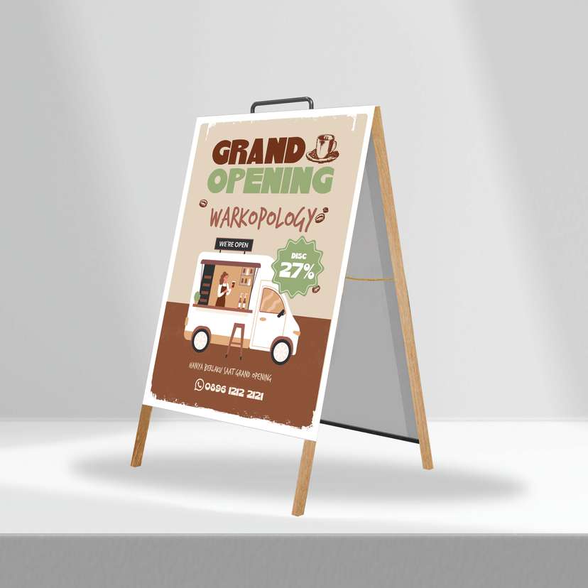 Triangle Stand Banner Kayu Opening Warkopology - Image 1