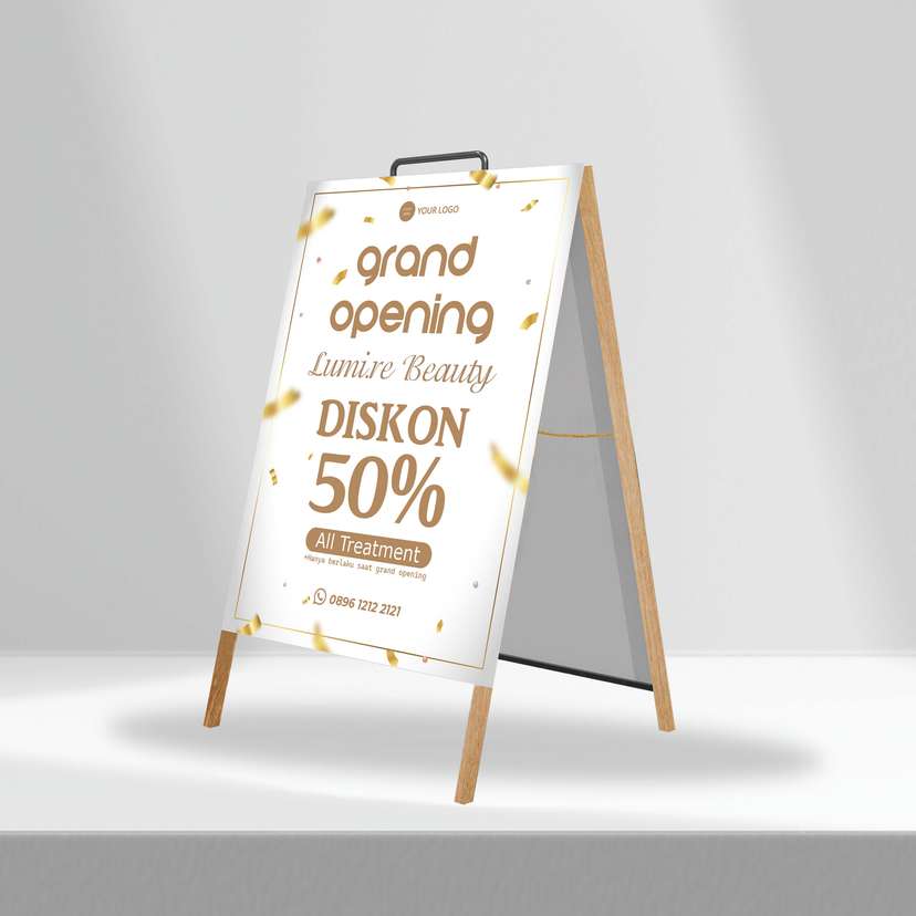 Triangle Stand Banner Kayu Opening Luminaire Beauty - Image 1