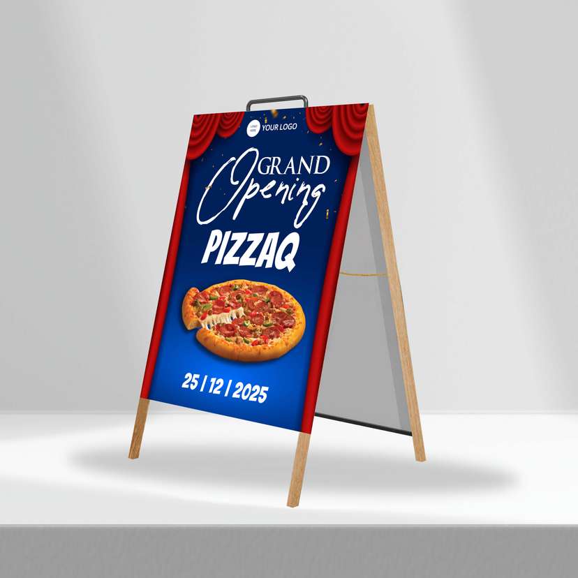 Triangle Stand Banner Kayu Opening Pizzaq - Image 1