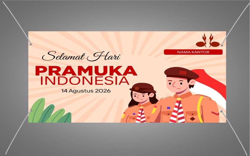 Baliho Hari Paramuka Desain Ilustrasi Anak Pramuka dan Bendera Merah Putih - Image 1